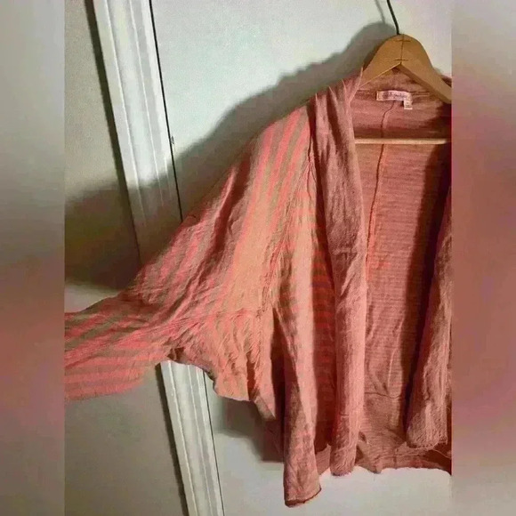 Fresh Produce women’s open cardigan sweater striped tan coral one size made USA - Picture 5 of 10